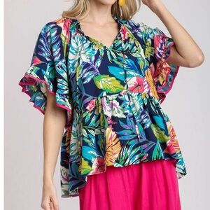 Umgee Tropical Print‎ Babydoll Top